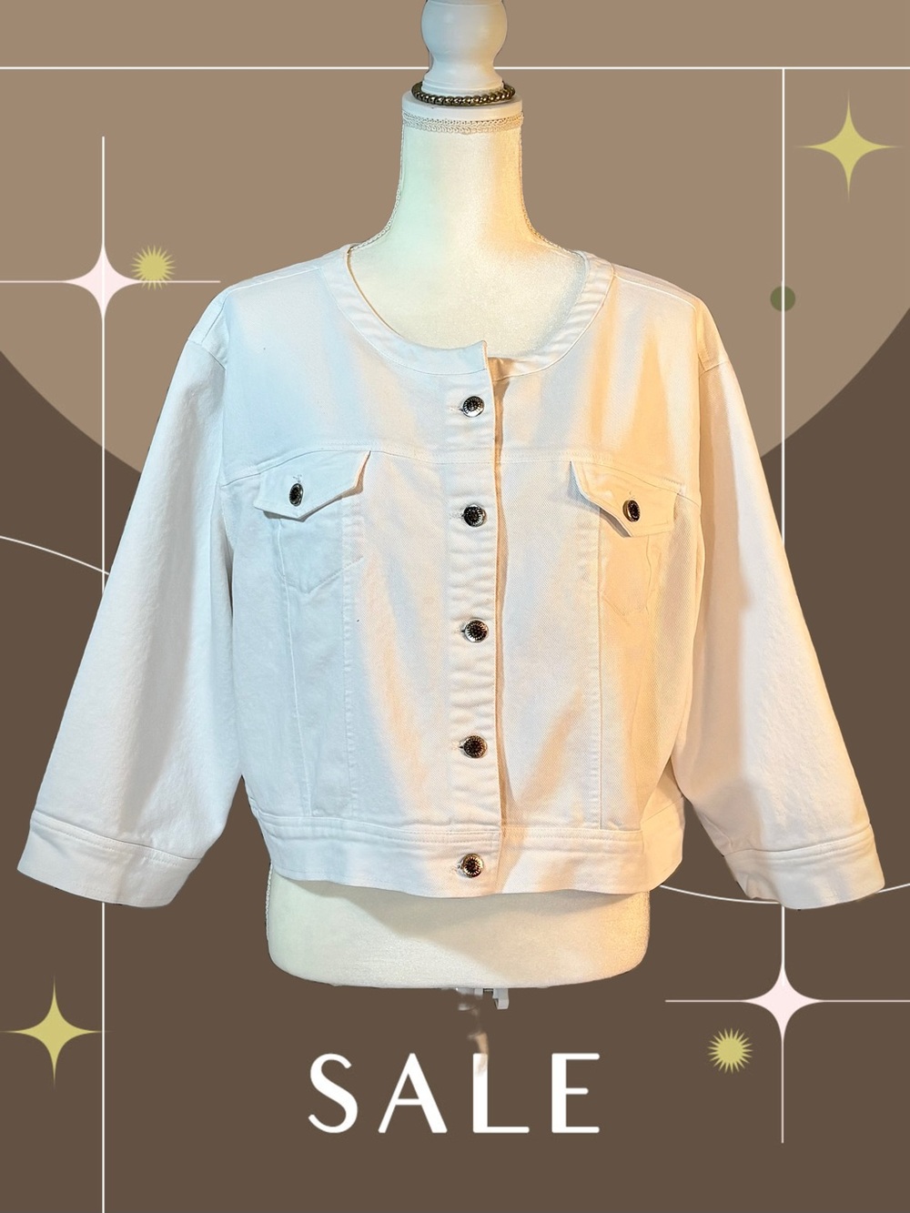 North style Women's White Cropped Button-Front Jean Jacket - Picture 11 of 14